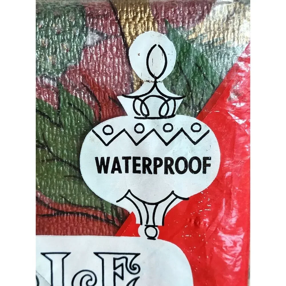 Vintage Vinyl Poinsettia Christmas Tablecloth 52